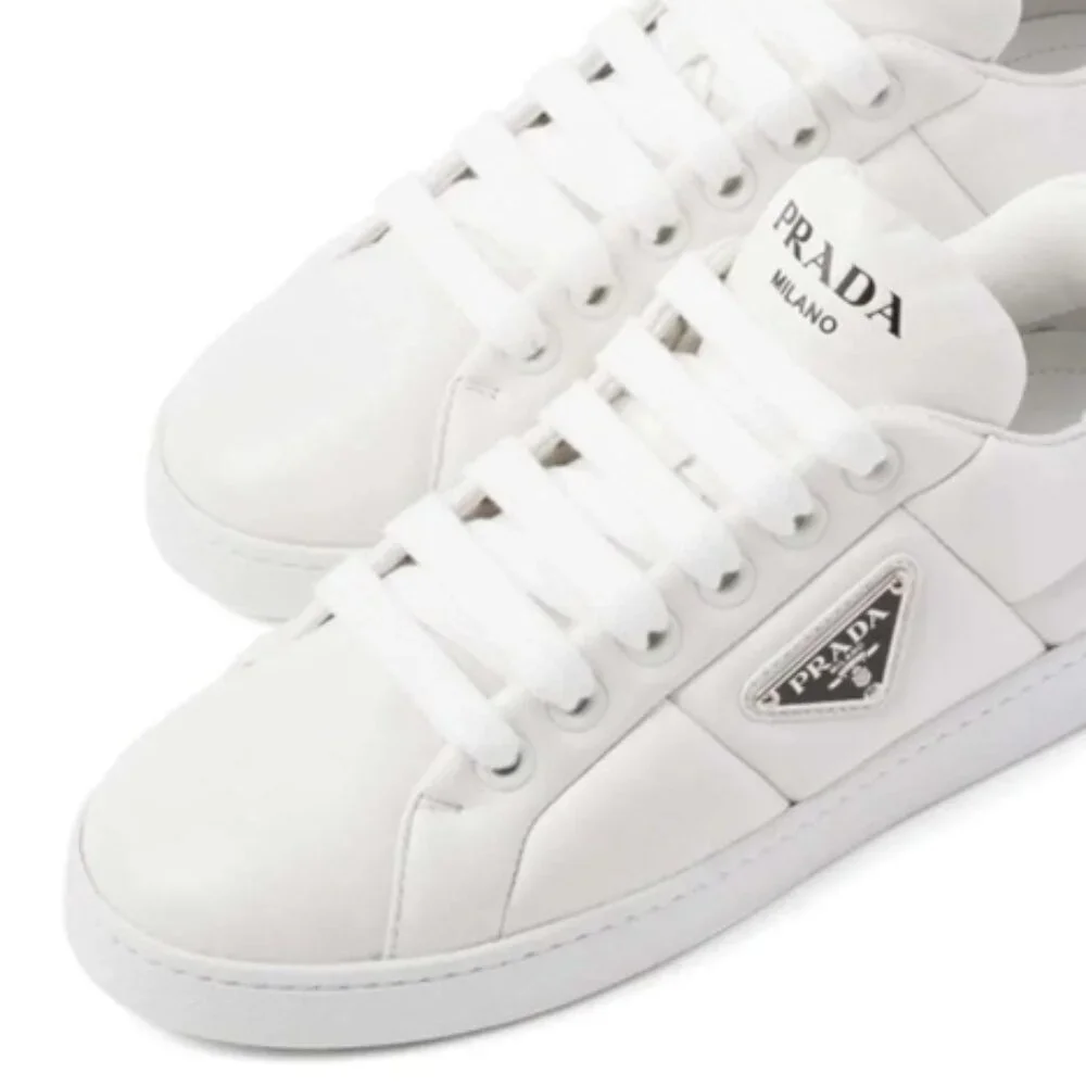 Prada Triangle Logo Padded Sneakers White Leather New - Picture 5 of 16